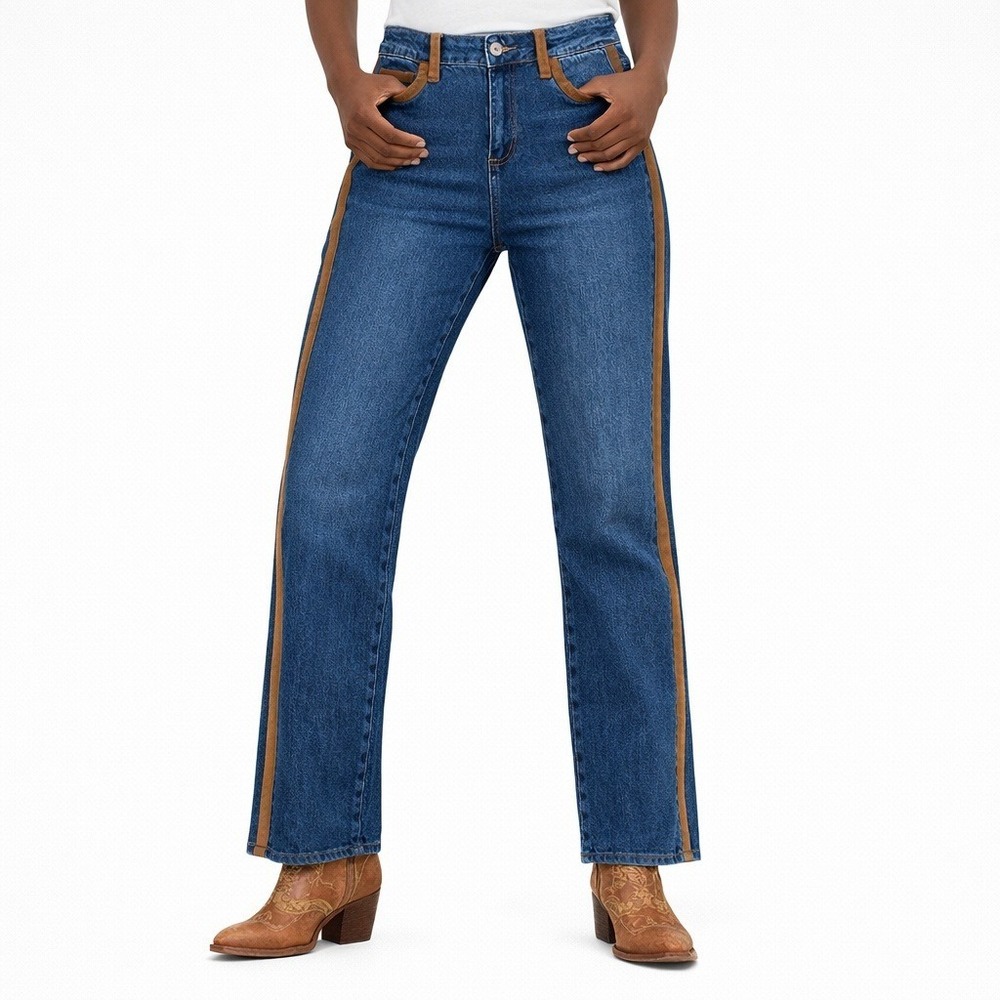 Galita Fashion Womens High Rise Straight Leg Jeans Faux Suede Trim Rodeo Size S